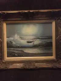 Vintage Oil Painting - Waves Splashing The Shoreline (Sold)
