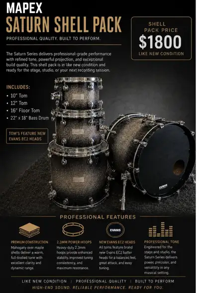 Mapex Saturn Series Shell Pack – Professional Grade – Like New, View more