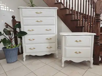 Refinished set of Tallboy Dresser with Nightstand.Can Deliver, View more