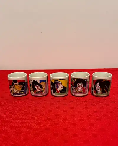 Vintage Collectible Kabuki Theatre Shot/Saki Glasses. Set of 5, View more
