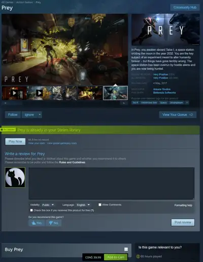 Prey game on steam You will get a steam key emailed to you Only have one to sell.