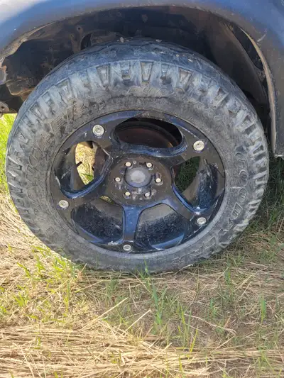 Full set of rims and tires on a 97 Toyota Tacoma asking $500