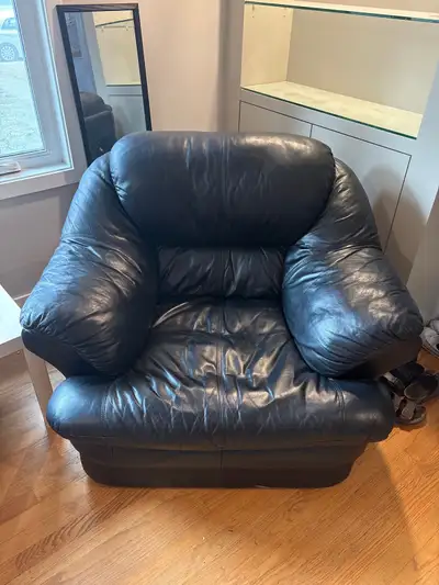 Black leather single couch, View more