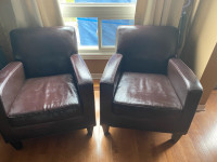 Two Brown Leather Chairs 