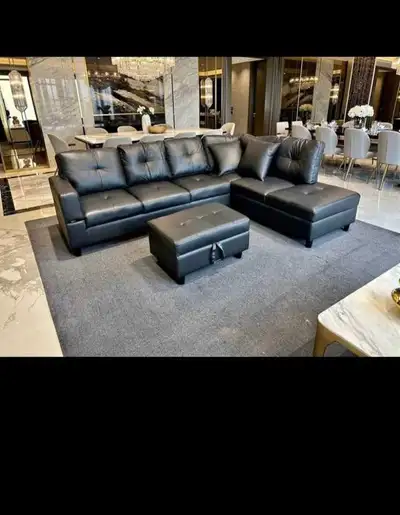 Modern Black Sectional Sofa with Storage Ottoman, View more