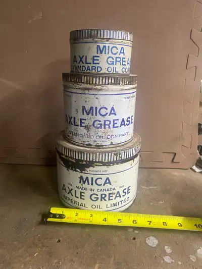 3 Vintage Mica Imperial oil ltd grease cans, View more