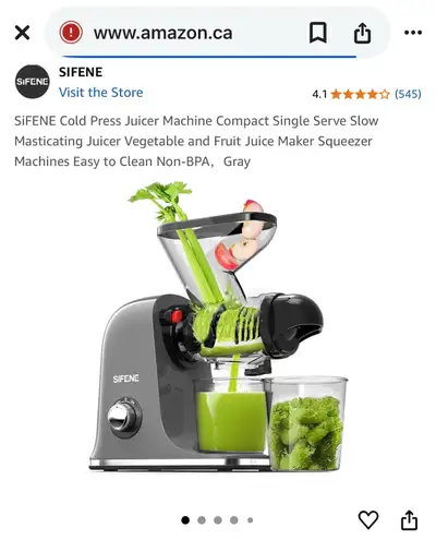 SiFENE Cold Press Juicer Machine Compact Single Serve Slow Masticating Juicer Vegetable and Fruit Ju...