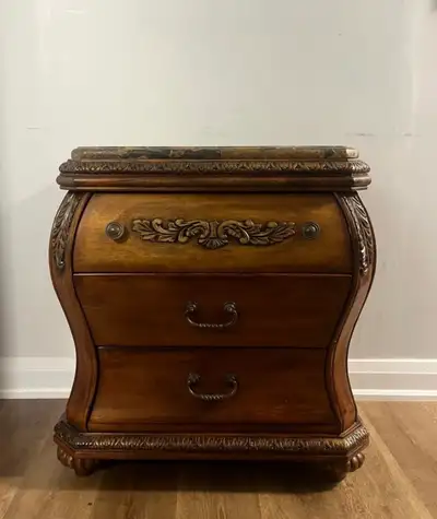 Vintage Bombé Nightstand with Faux Marble Top, View more