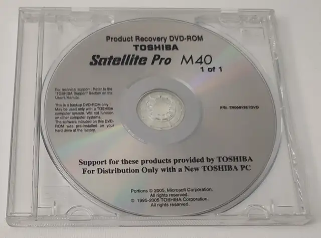 TOSHIBA SATELLITE PRO M40 RECOVERY DVD WINDOWS XP PRO SP2 ENG in Software in Laval / North Shore - Image 2
