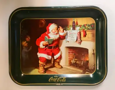 Dear Santa Please Pause Here Jimmy, beautiful Midcentury Christmas decor Service Tray. Coca-Cola vin...