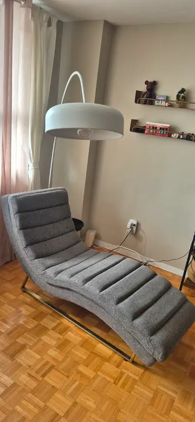 Structube Lounge Chair – Like New – Grey Fabric & Gold Base, View more