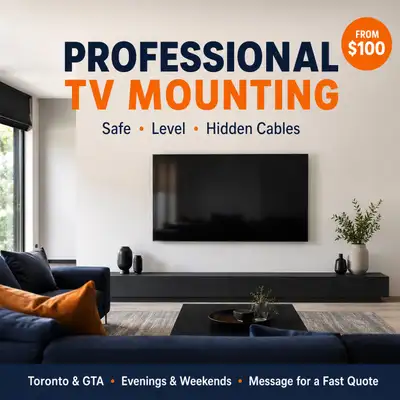 Professional TV Mounting – From $100  – Toronto & GTA, View more