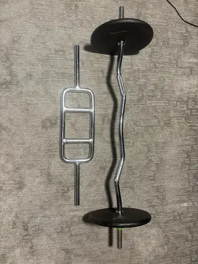 Weights & 1” York EZ Curl Bar/Tricep Bar with 2 x 25 LB Plates, View more