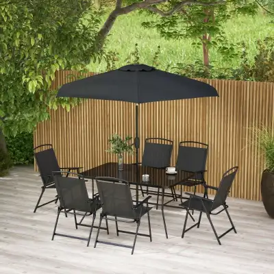8 Piece Patio Set with Umbrella, 6 Folding Chairs, Rectangle Tab, View more