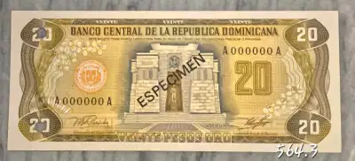 *Spécimen 20 Pesos République Dominicaine. Specimen banknote, View more