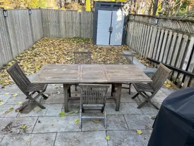 Outdoor Teak patio table with 5 chairs, View more