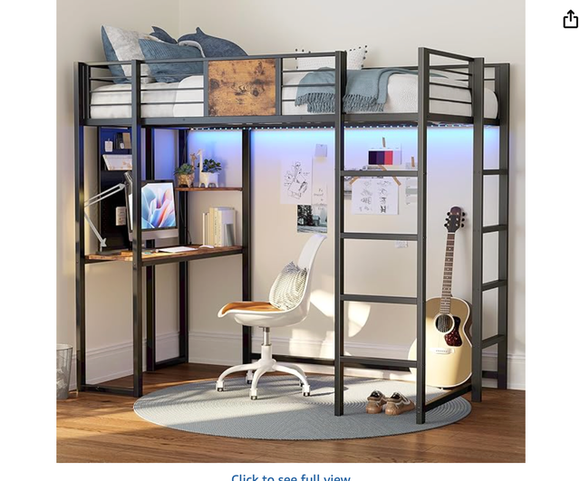 LIKIMIO Twin Metal Loft Bed with Desk