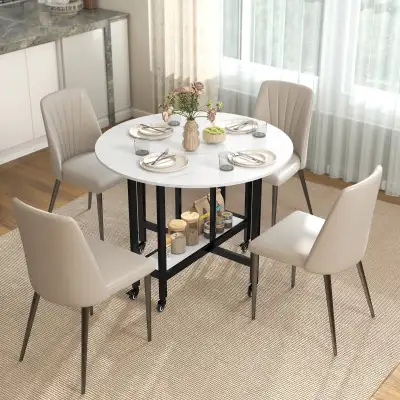 Folding Dining Table, Drop Leaf Table with Open Shelf, Rolling K, View more