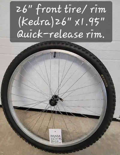 Why change a bald 26" tire, when you can change the tire, tube and aluminum rim? Quick-Release lock...