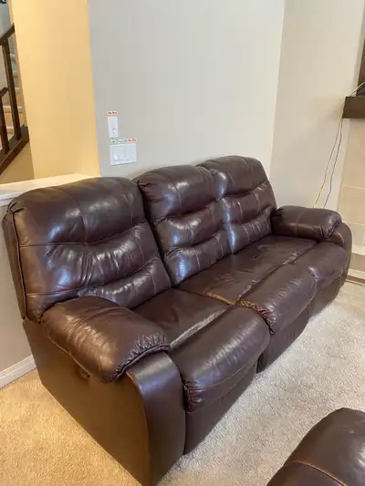 3-Piece reclining Brown Leather  Sofa, loveseat and chair, View more
