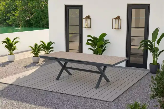 Luxury Automatic Extension Dining Table, Aluminum Frame + Teak in Dining Tables & Sets in City of Toronto - Image 4
