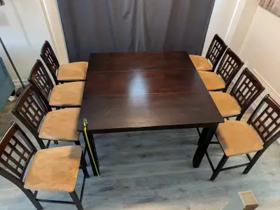 Wooden table and 8 chairs Pub height, View more