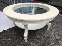 white painted wood and glass coffee table 40"x20"