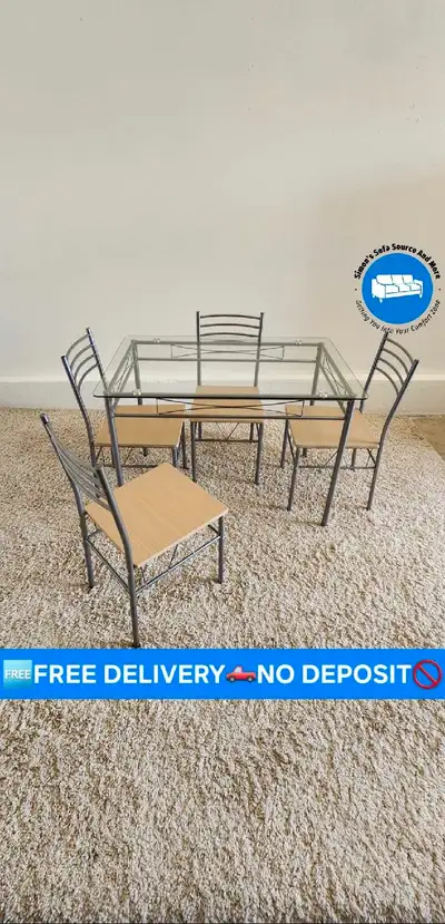 FREE DELIVERY Beautiful Glass Dining Table with 4 Matching Chair, View more