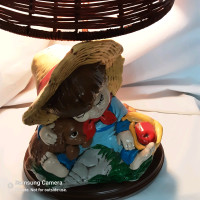 Ceramic little farm boy and puppy lamp w/ shade and bulb