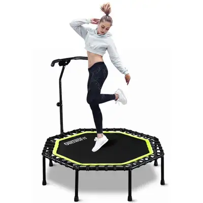 51" Silent Trampoline with Adjustable Handle Bar, Fitness Trampo