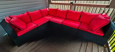 Four Winns - Black Wicker L-Shape Outdoor Patio Sectional, View more