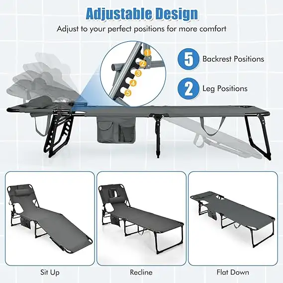 Folding Beach Lounge Chair, Tanning Chair with Face Hole in Patio & Garden Furniture in Cambridge - Image 6