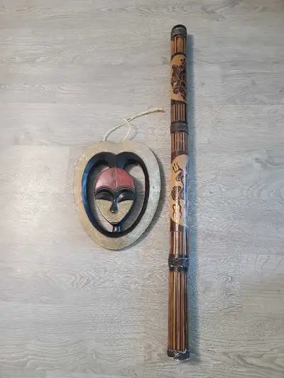 African Decor Wal Hanging Mask and Didgeridoo, View more
