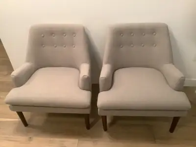 Two Button Tufted Armchairs light grey purchased 6 months ago. Like new and in excellent condition -...