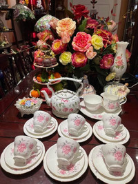 Vintage England Bone China Pretty pink trio tea sets 