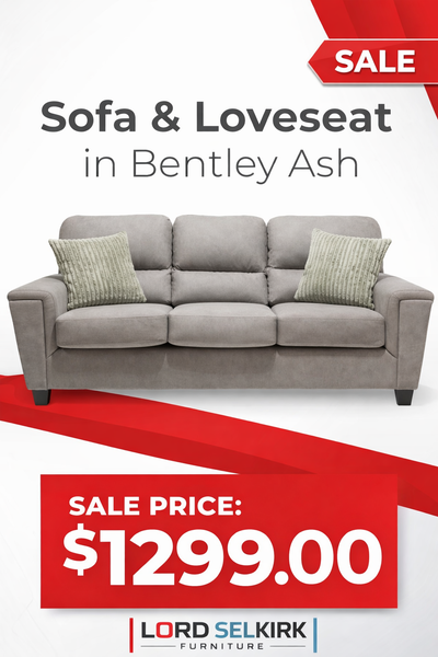 1609 - Sofa & Loveseat - Bentley Ash Sale Price: $1299.00 Dimensions: Sofa: 87"L x 37.5"D x 41"H Lov...