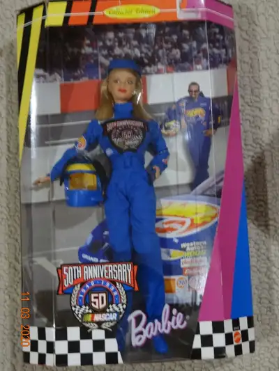 nrfb NASCAR Barbie 50th Anniversary of racing. 1998. Collector's ed. Was founded 50 years ago from 1...