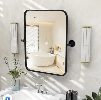 New 20x32” Black Metal Framed Pivot Mirror Vanity Mirror, View more