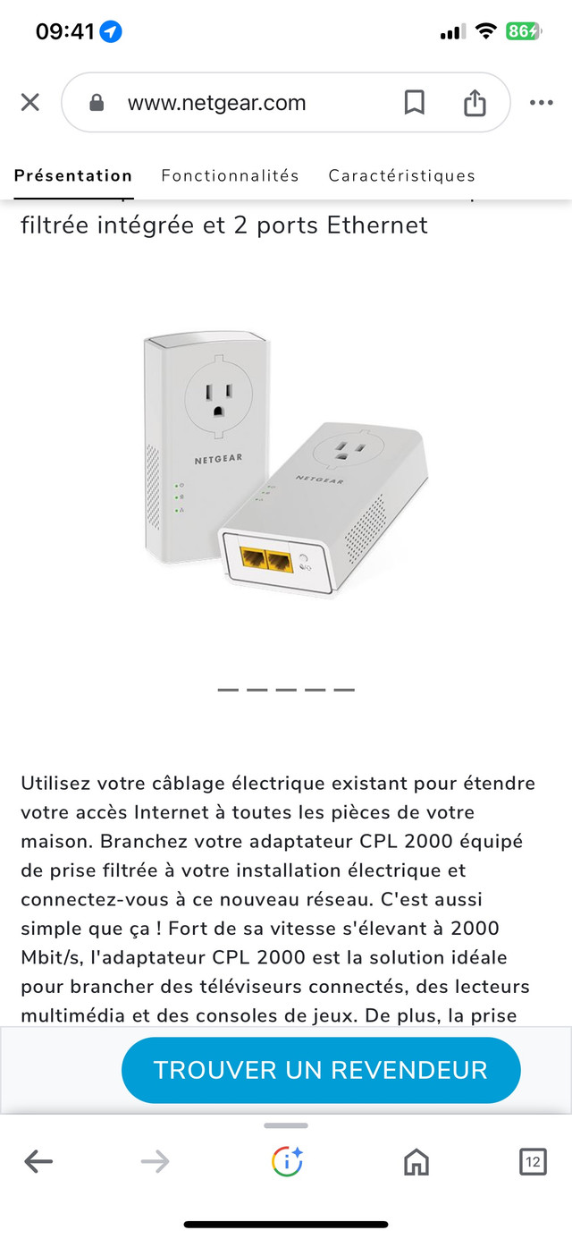 Kit de 2 prises CPL 2 Gbit/s avec prise filtrée et 2 ports Etern dans Réseaux  à Sherbrooke