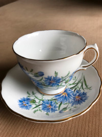 Royal Vale Bone China Teacup and Saucer Blue Bachelor Buttons