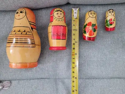 Stacking dolls, handmade, set of 4 wooden Russian Matryoshka,
