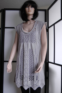 Cartise Women's Crochet Knit Mini Dress Silver Grey