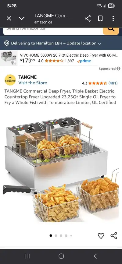 Used once very clean TANGME Commercial Deep Fryer, Triple Basket Electric Countertop Fryer Upgraded...