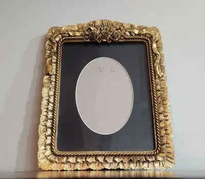 Vintage Golden Photo Frame, With Window Mat and Board, for Hanging or Standing $15