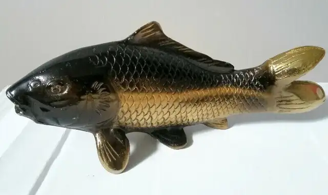 Antique Brass Carp Fish Figurine – Feng Shui Good Luck Symbol in Arts & Collectibles in London - Image 2