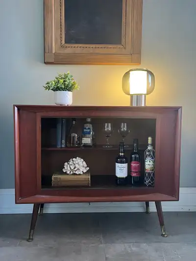 Vintage teak MCM cabinet for books / collectibles / bar, View more