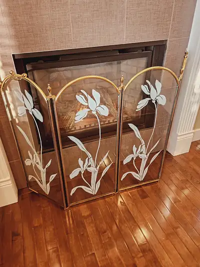 RARE 1980's Gold and glass fireplace screen. WHAT A GREAT FIND!, View more