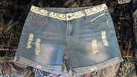 Shorts Jeans court Denim + Dentelle / dames de mode sexy, femme.
