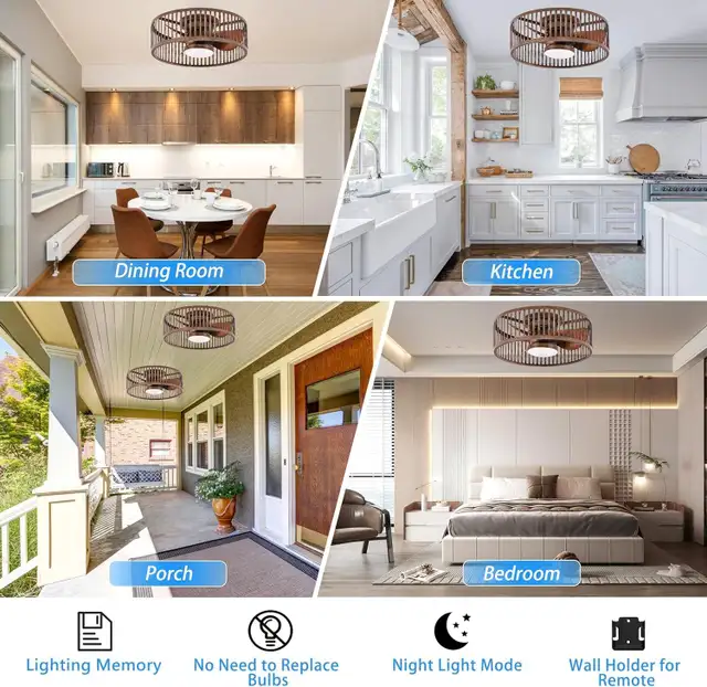 Coolbull 20" Farmhouse Flush Mount Ceiling Fan – LED Lights, Rem in Indoor Lighting & Fans in Mississauga / Peel Region - Image 11