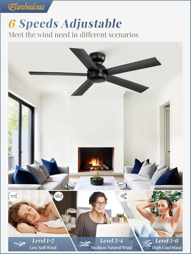 48 Inch Flush Mount Ceiling Fan no Light, Black in Indoor Lighting & Fans in Mississauga / Peel Region - Image 9